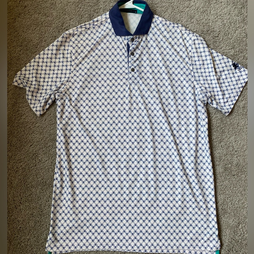 Greyson Polo - White w/ Navy Blue collar
